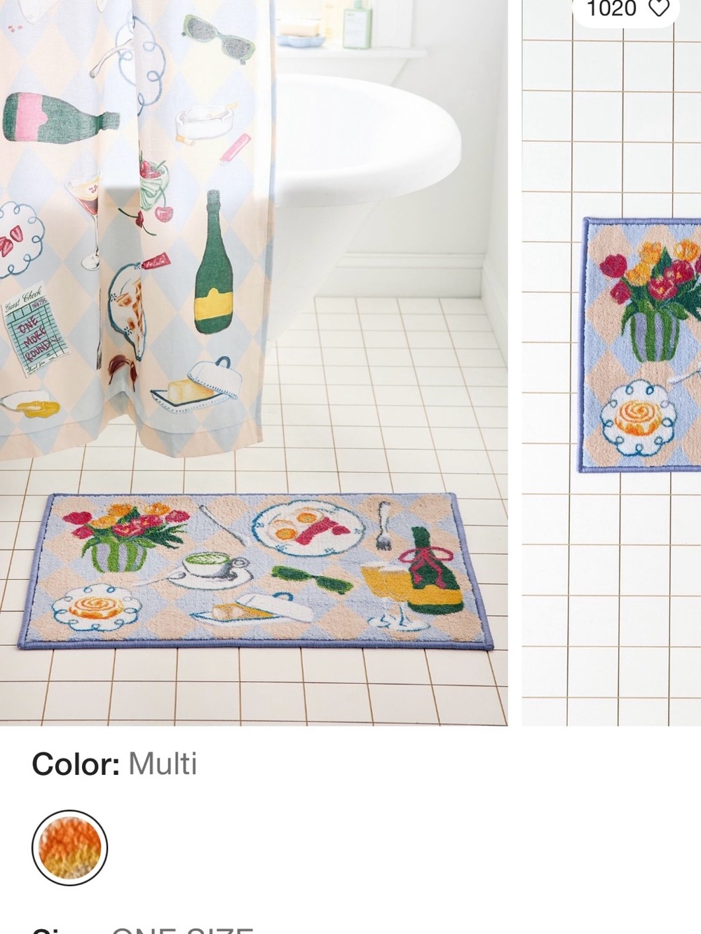 Bath Mat- Breakfast Print - Blue Beige, White - Picture 5 of 6